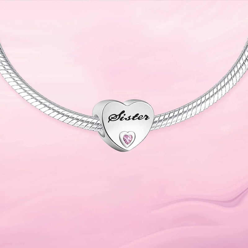 VALGACLS 925 Sterling Silver Family Love Mom Mouse Heart Charms for Bracelets Necklace Valentine's Day Mother's Day Jewelry Charm for Women - Image 2